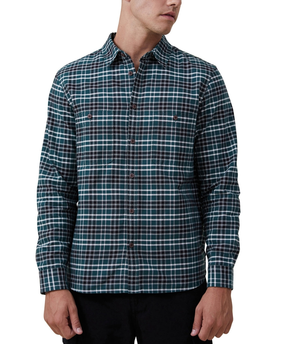 Cotton On Men Regular fit Long Sleeve Button-Up Shirt Small Green Plaid