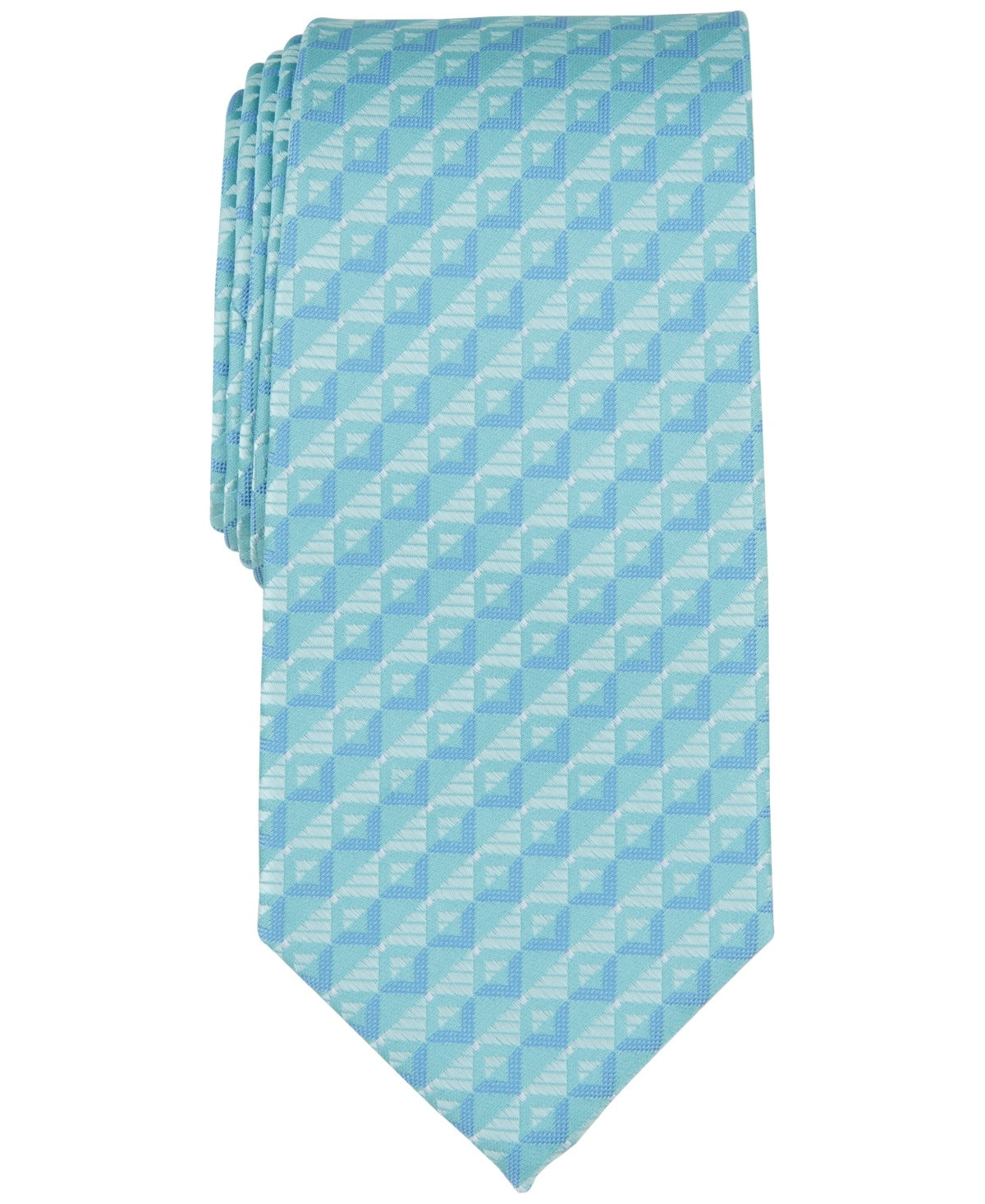 Perry Ellis Mens Classic fit Tie Necktie One Size Aqua Blue Geo Pattern