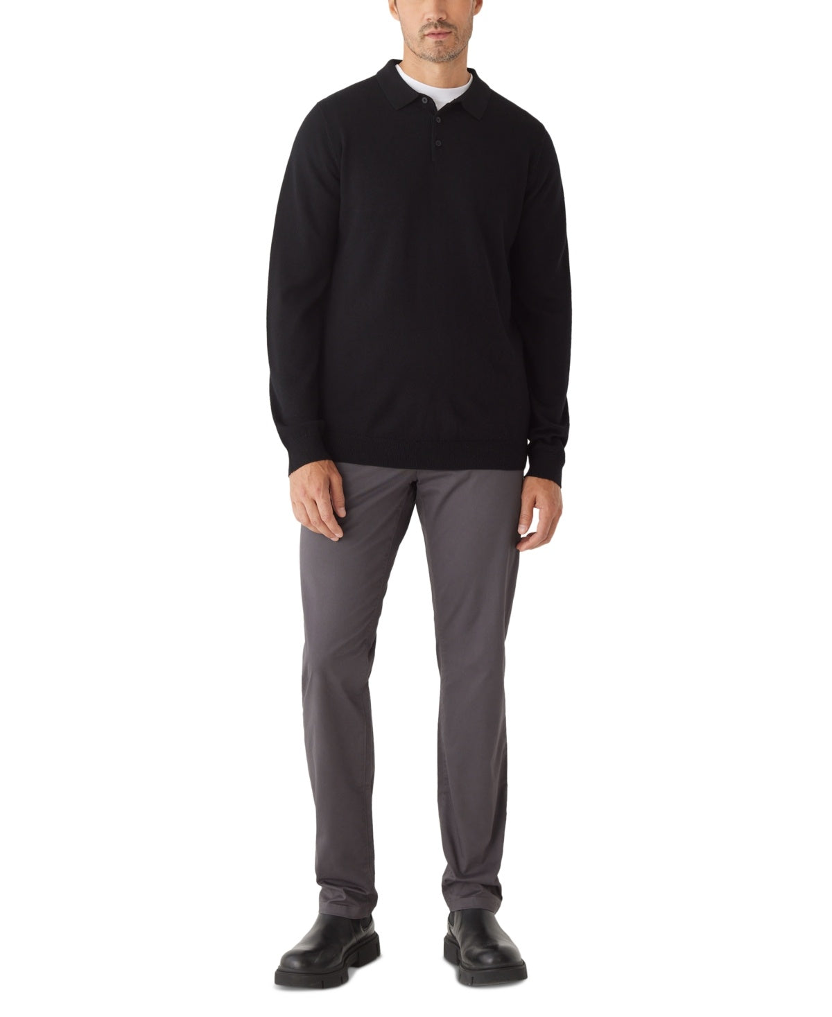 Frank And Oak Mens Merino Wool Long Sleeve Polo Sweater Black XL