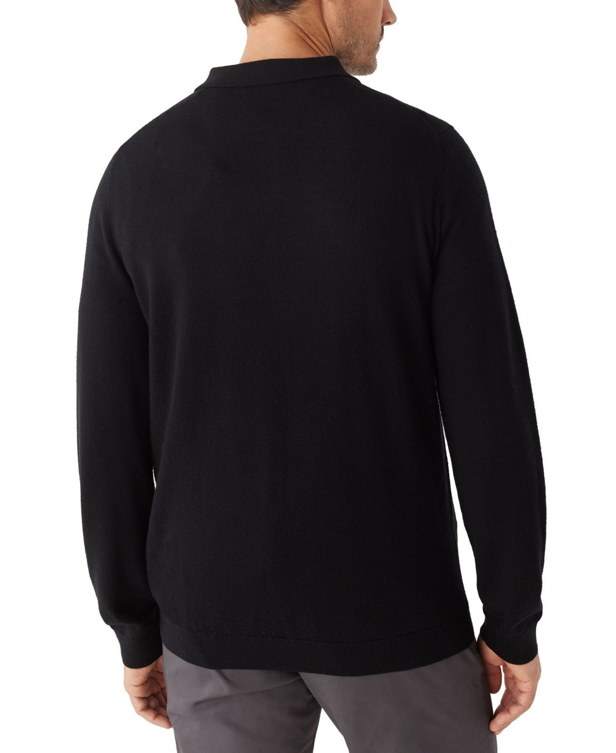 Frank And Oak Mens Merino Wool Long Sleeve Polo Sweater Large Black