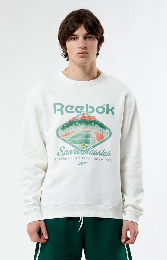 Reebok Men Classic fit Long Sleeve Crewneck Sweatshirt Large White Solid