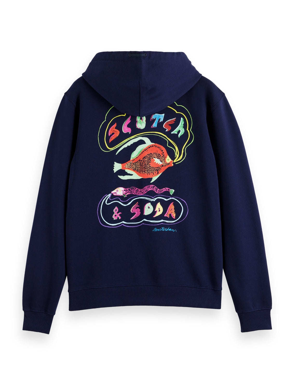SCOTCH & SODA Men's Front Back Artwork Hoodie Sweatshirt Blue Multi Medium
