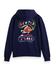 SCOTCH & SODA Men's Front Back Artwork Hoodie Sweatshirt Blue Multi Medium
