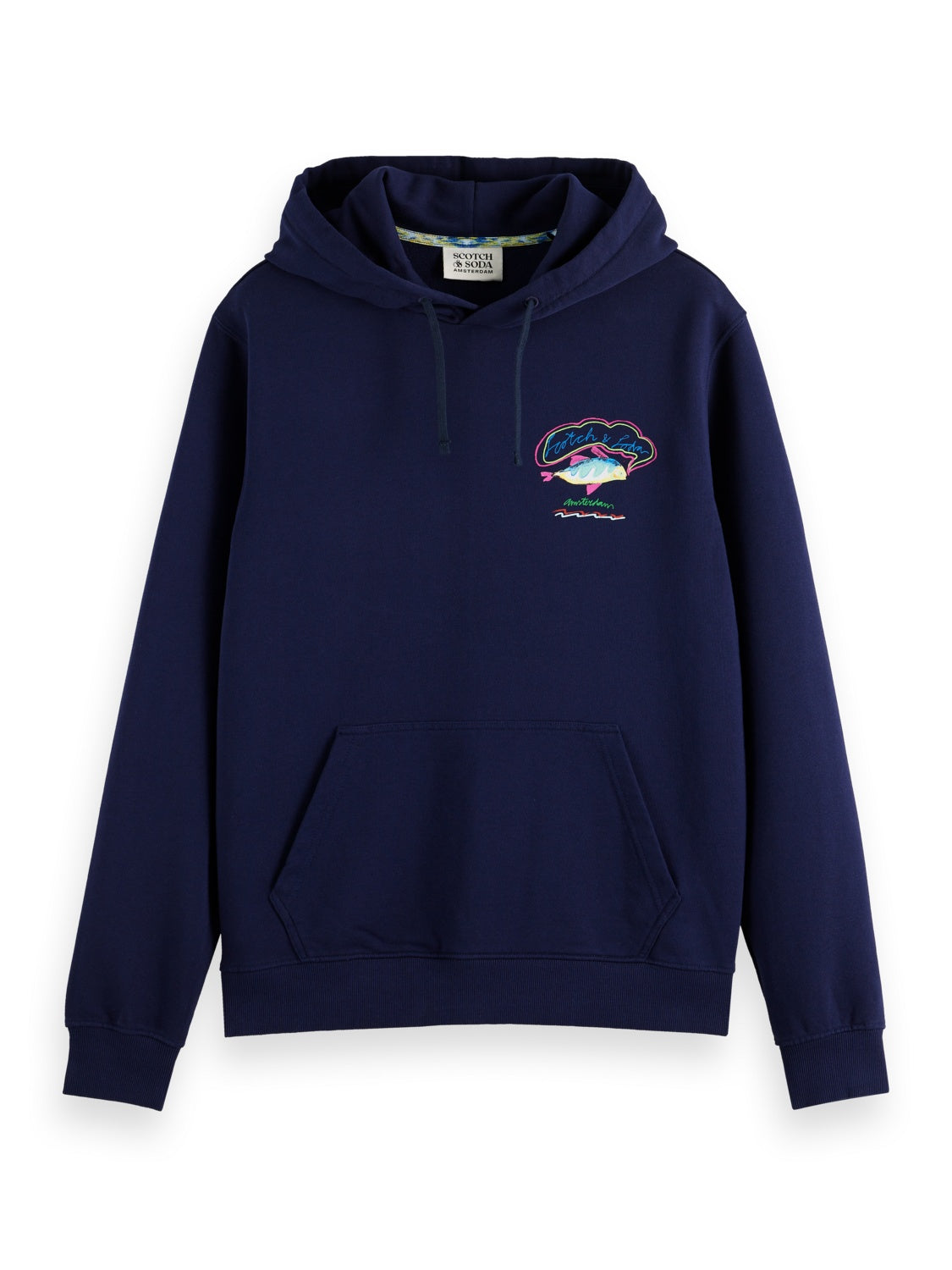 SCOTCH & SODA Men's Front Back Artwork Hoodie Sweatshirt Blue Multi Medium