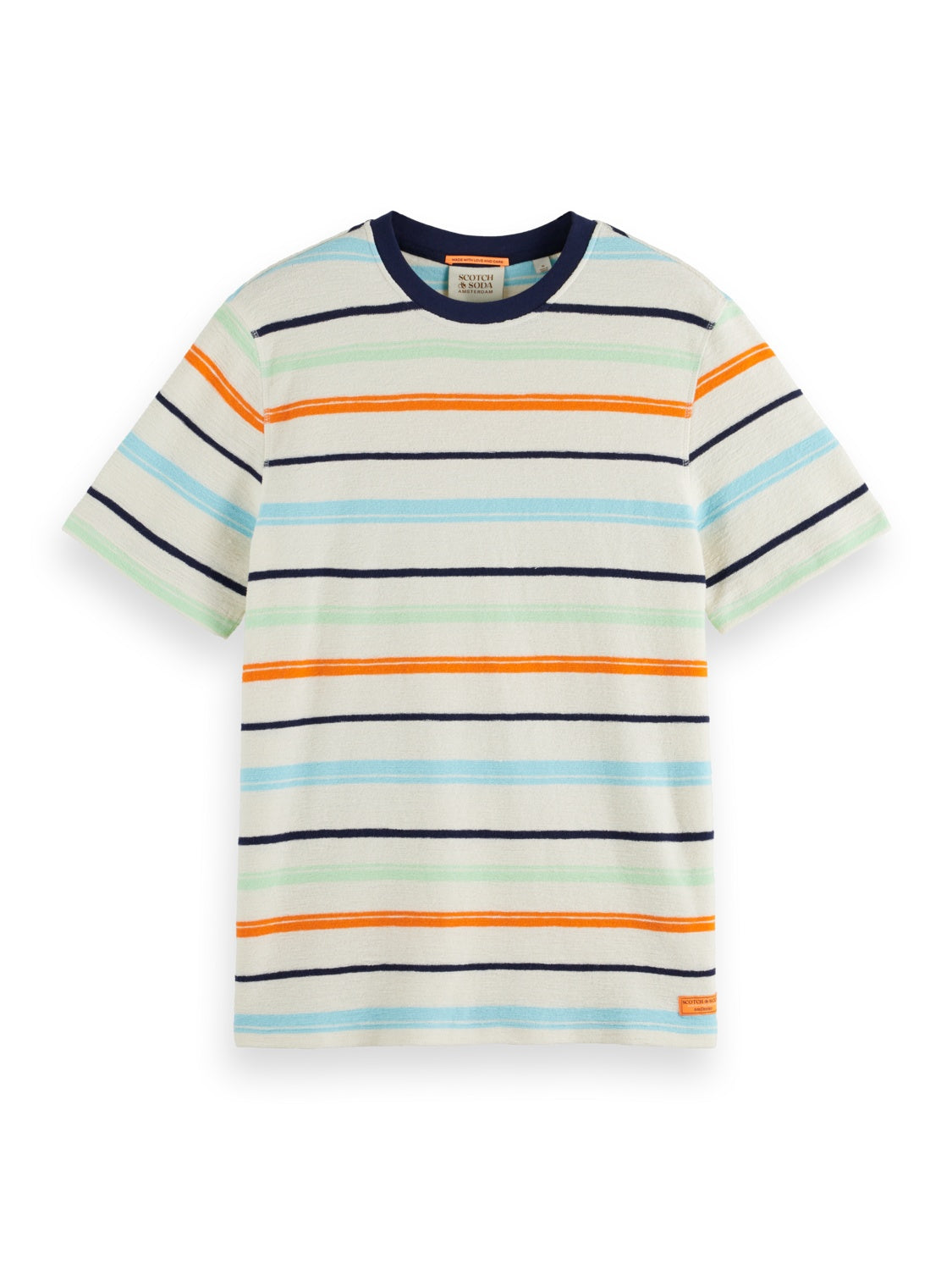 Scotch & Soda Mens Regular fit Short Sleeve T-Shirt Shirt Large Beige Striped