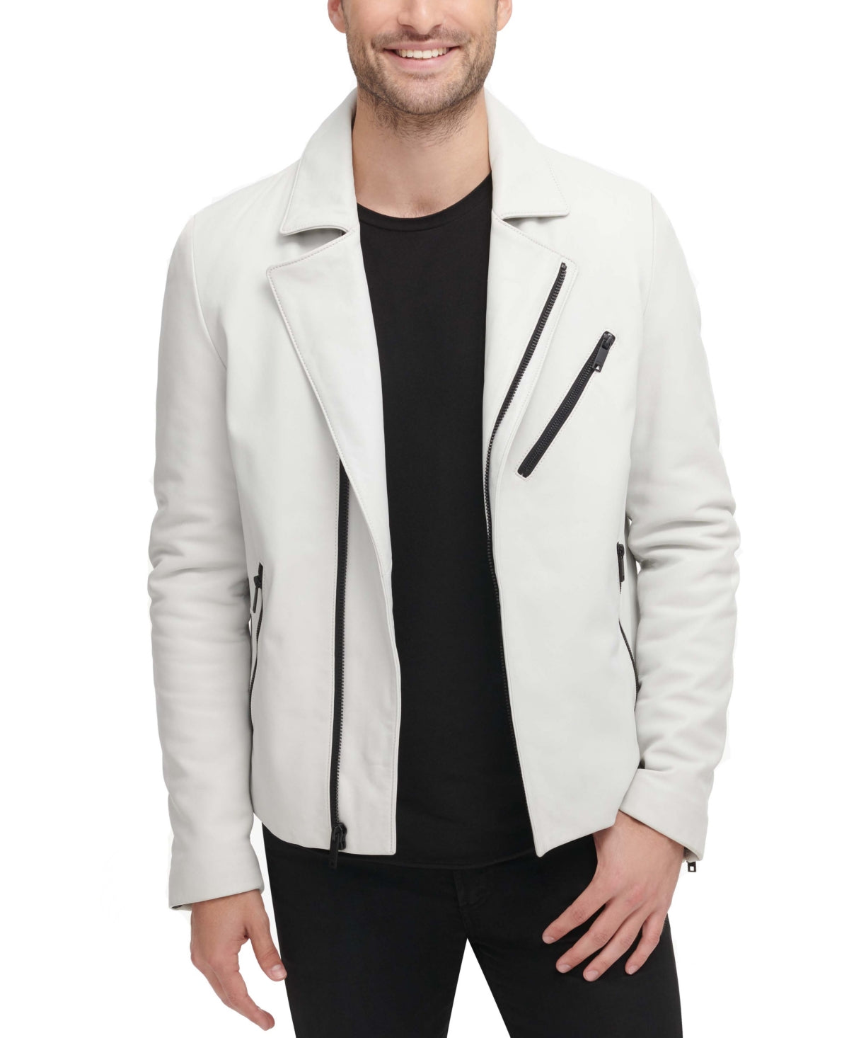 Dkny Mens Regular fit Motorcycle Jacket Coat Large White Solid