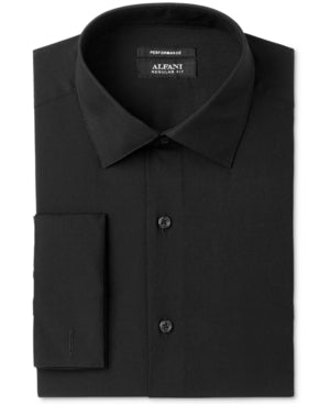 Alfani Mens Slim fit Dress Shirt Large 16-16.5 32-33 Black Solid