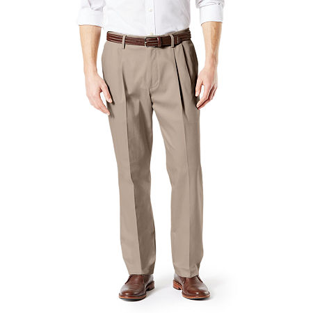 Dockers Mens Pleated Classic Fit Signature Stretch Dress Pants Beige 48 x 30