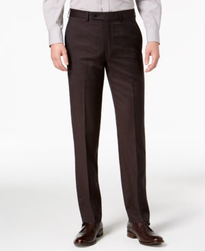 CALVIN KLEIN Men's Slim Fit Dress Pants Burgundy Plaid 34 x 34