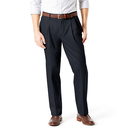 Dockers Mens Pleated Signature Khaki Pants Navy Blue 36 x 29