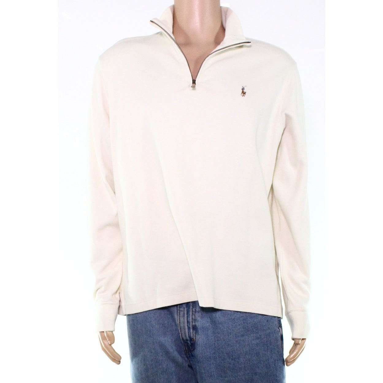 Ralph Lauren Polo Men's Estate Rib Quarter Zip Mock Neck Sweater White Medium