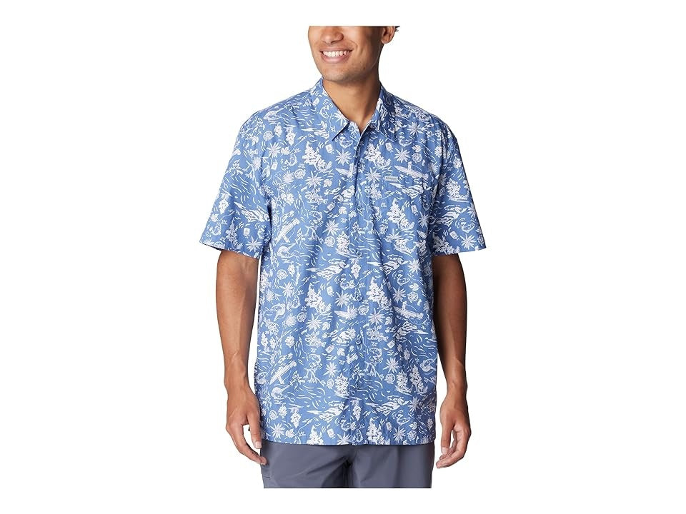 Columbia Men Regular fit Short Sleeve Button-Up Shirt Medium Blue Floral