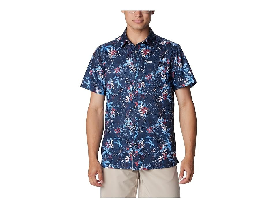 Columbia Mens Regular fit Short Sleeve Button-Up Shirt XL Blue Floral