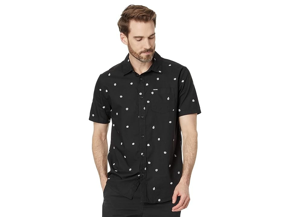 Volcom Mens Classic fit Short Sleeve Button-Up Shirt Large Black