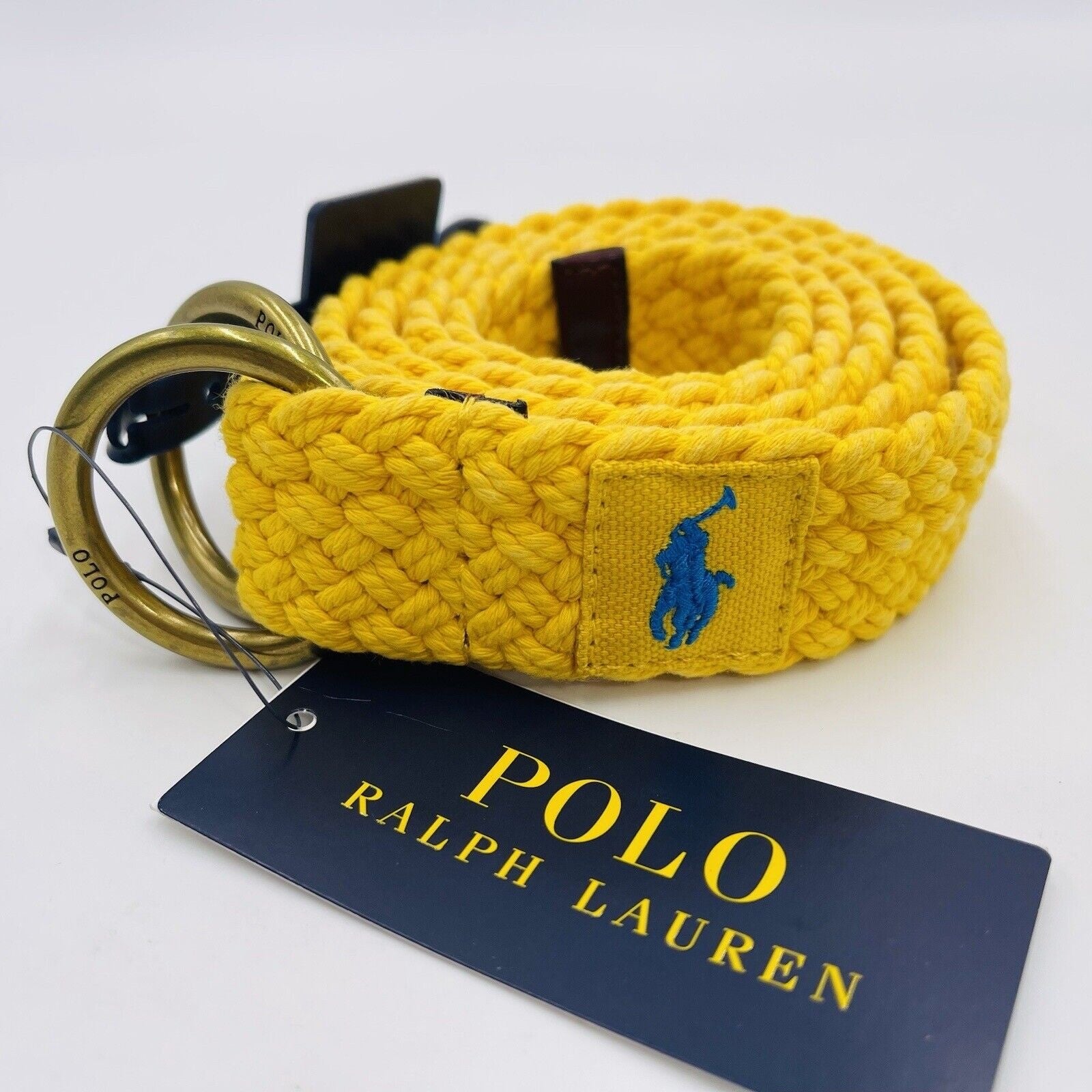 Polo Ralph Lauren Belt Woven Braided Men’s Small Yellow Blue Pony Small