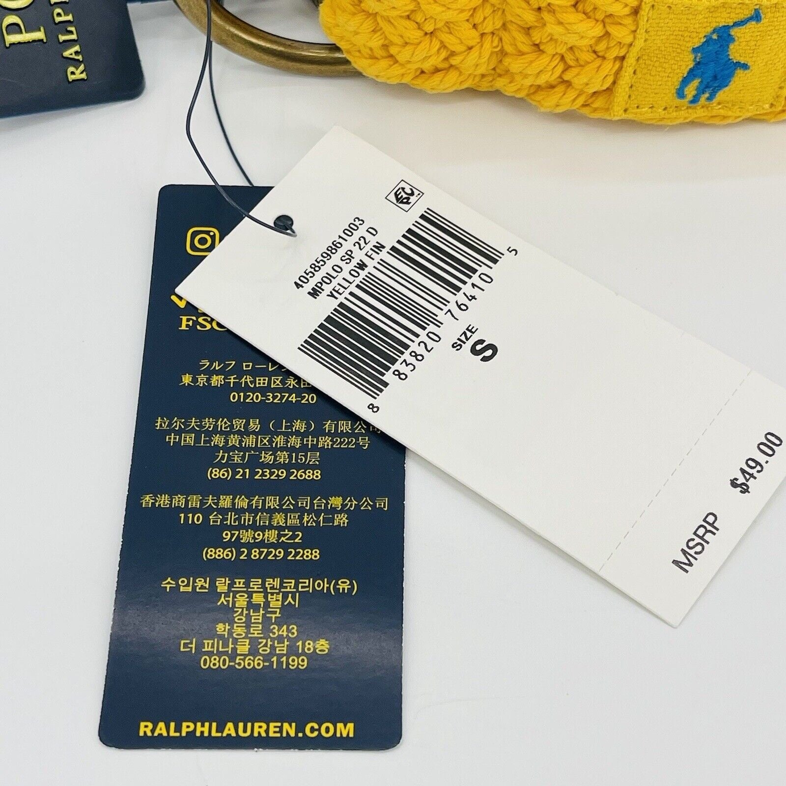 Polo Ralph Lauren Belt Woven Braided Men’s Small Yellow Blue Pony Small
