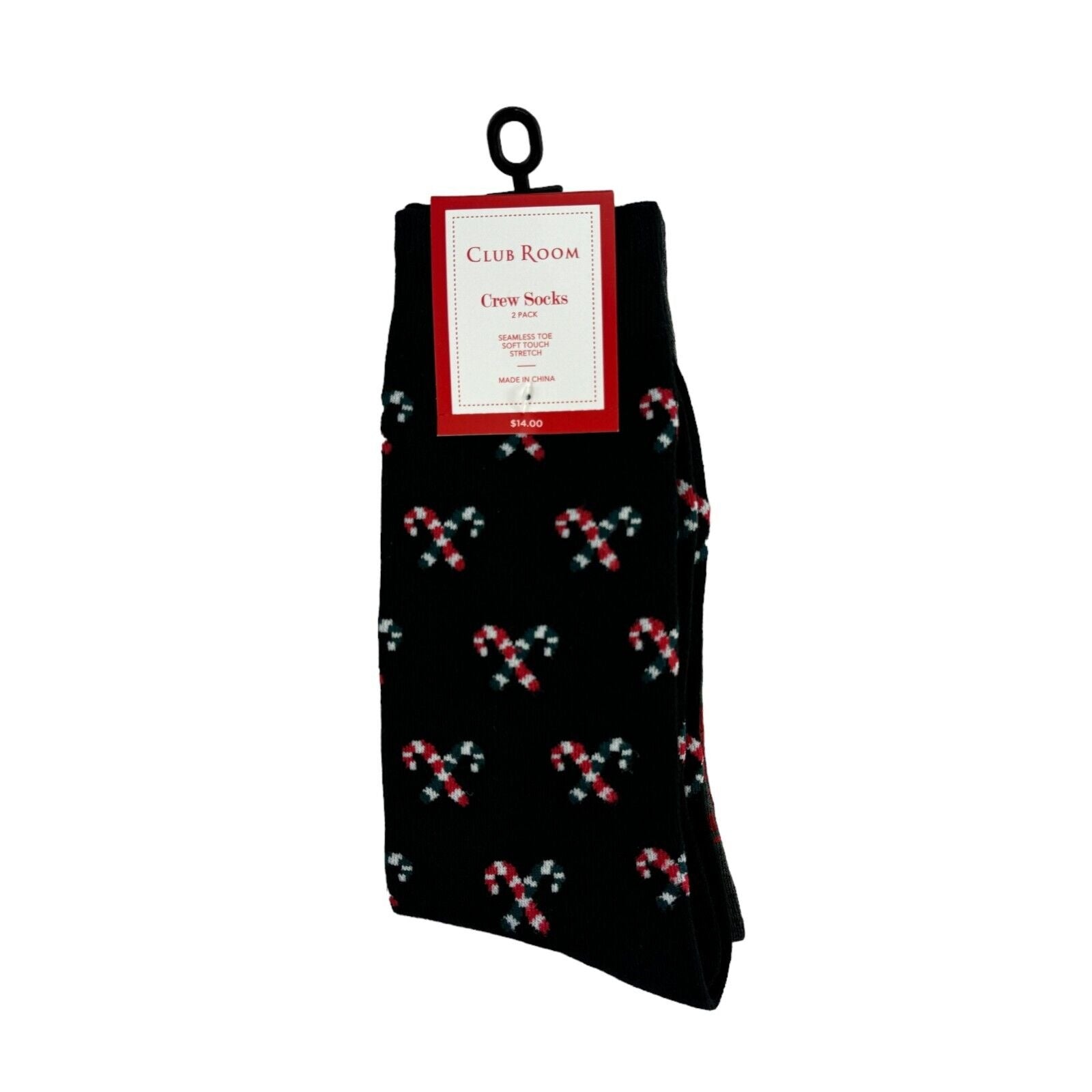 Club Room Holiday 2 Pack Crew Socks Candy Cane Black Red One Size