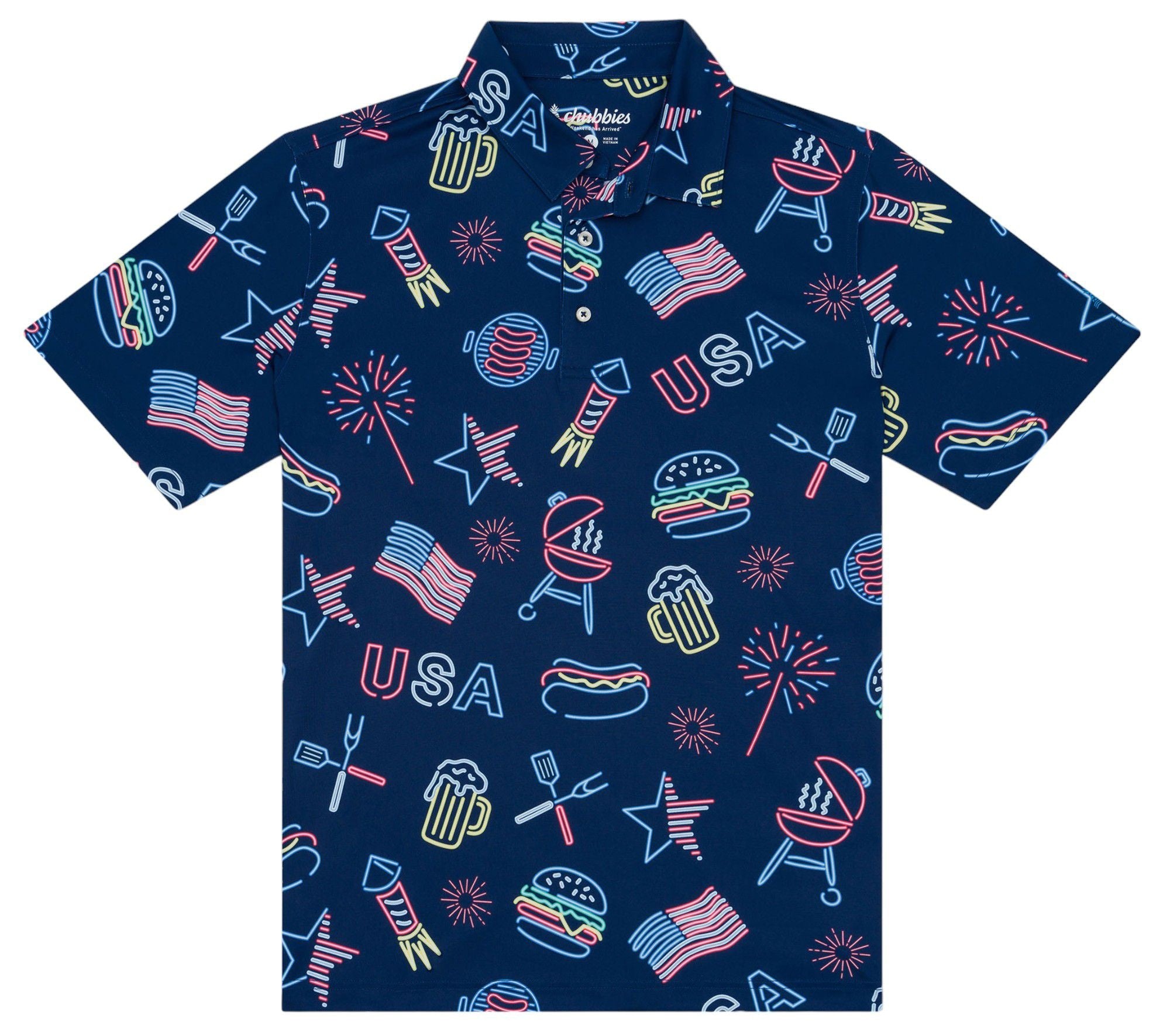 Chubbies Men Regular fit Short Sleeve Polo Shirt Small Blue Patriotic