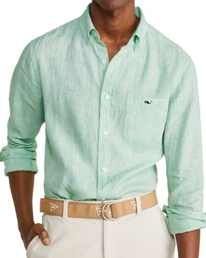 Vineyard Vines Mens Linen Button Down Regular Fit Shirt Green XXL