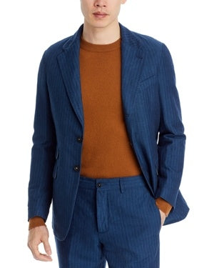 Massimo Alba Stripe Linen Herringbone Suit Jacket EU 50 US 40R Navy Blue
