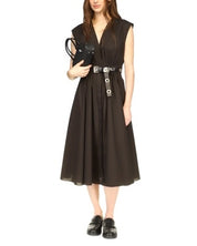 Michael Kors Stretch Organic Cotton Poplin Midi Belted Dress XS Black