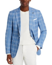 HUGO BOSS Hutson Glen Check Slim Fit Sport Coat Blazer 42R Light Blue Plaid