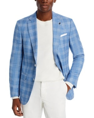 HUGO BOSS Hutson Glen Check Slim Fit Sport Coat Blazer 42R Light Blue Plaid