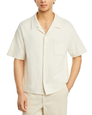 FRAME Mens Relaxed fit Short Sleeve Button-Up Shirt Large Beige Solid