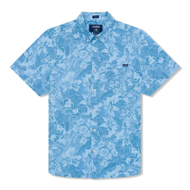 Chubbies Mens Classic fit Short Sleeve Button-Up Shirt Small Blue Floral