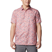 Columbia Men Athletic fit Short Sleeve Button-Up Shirt XXL Red