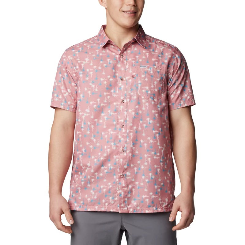 Columbia Men Athletic fit Short Sleeve Button-Up Shirt XXL Red