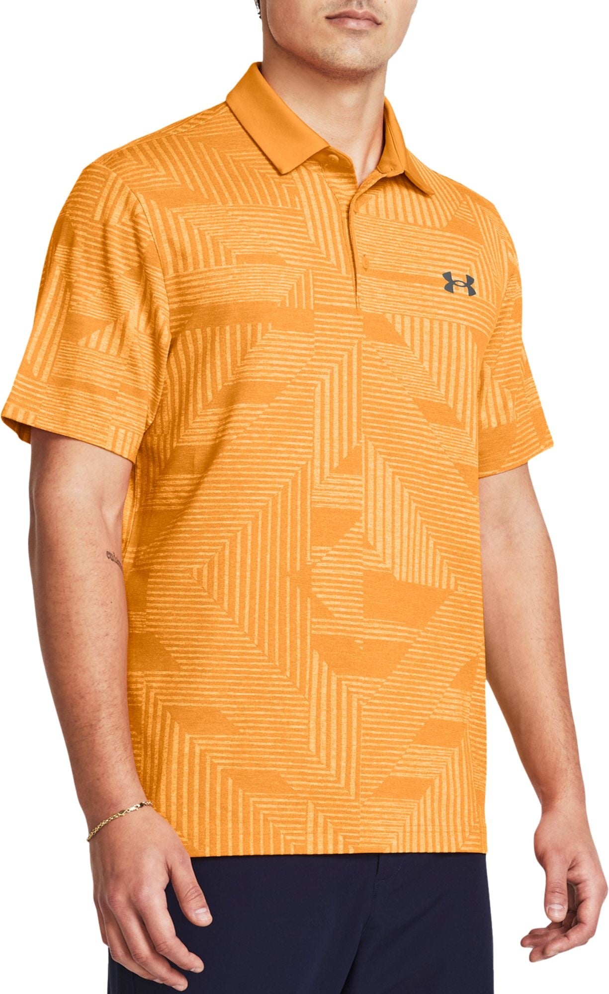 Under Armour Men Athletic fit Short Sleeve Polo Shirt Medium Orange Geometric