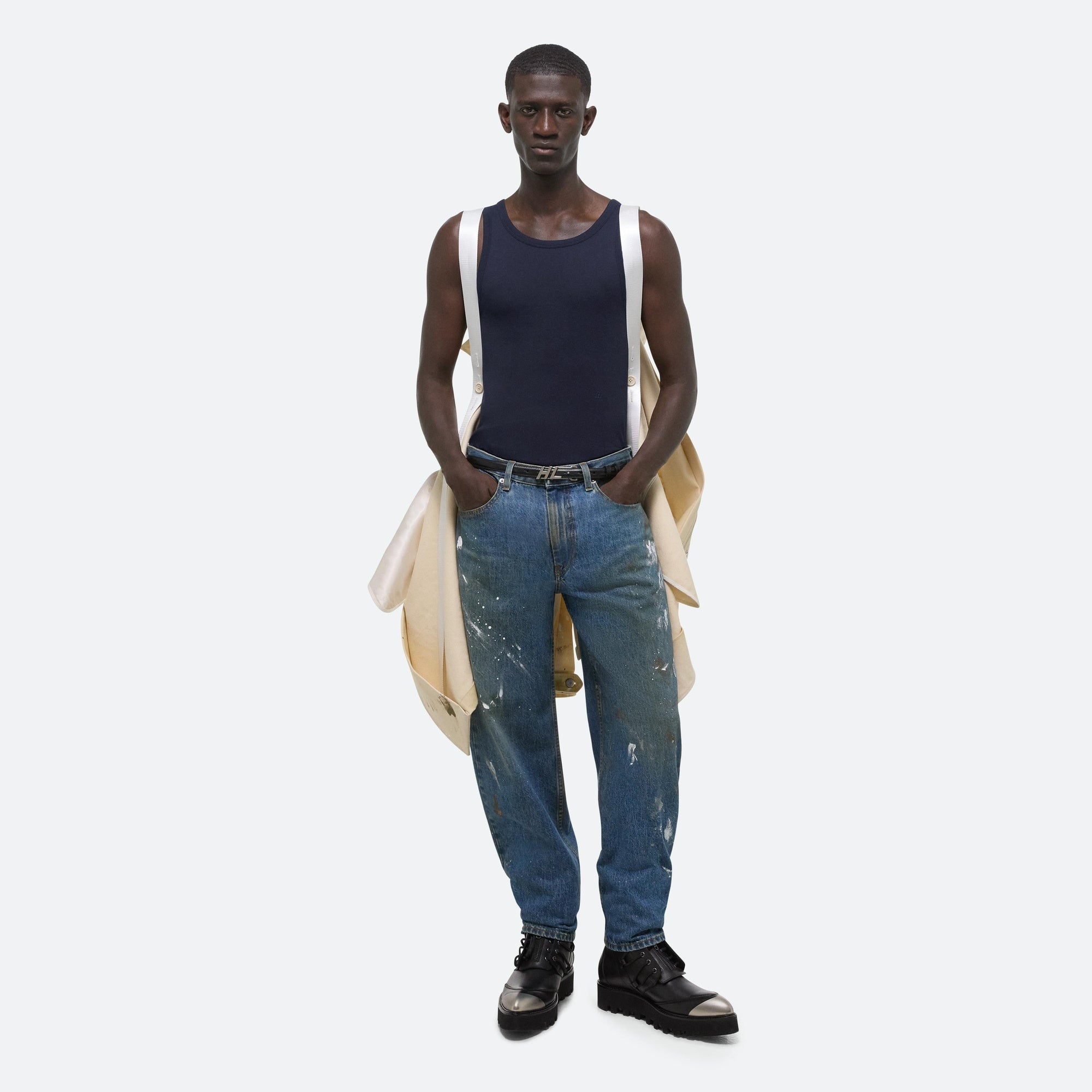 Helmut Lang Mens Regular fit Sleeveless Tank Top Shirt Medium Blue Solid