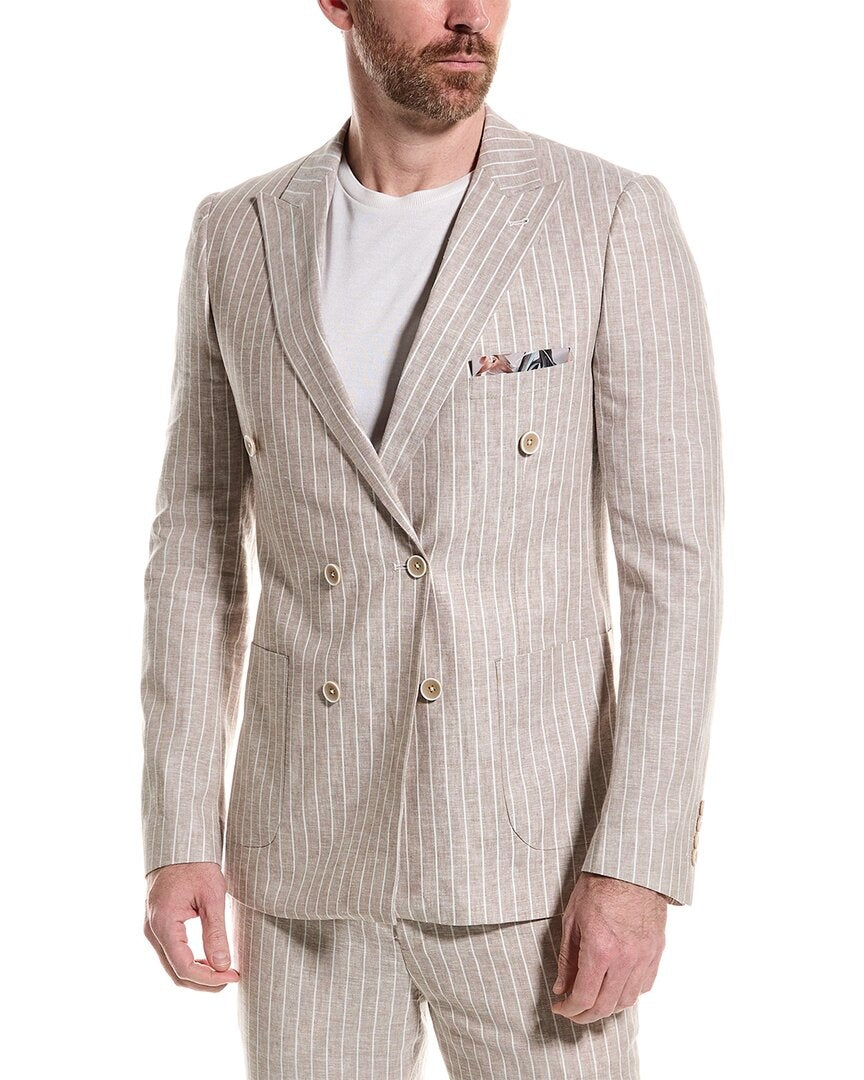 Paisley & Gray Soho Slim Linen Sport Coat Suit Jacket 40R Tan Double Breasted