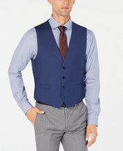 Calvin Klein Mens Slim fit Button-Up Vest Large Blue Solid Stretch