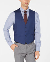 Calvin Klein Mens Slim fit Button-Up Suit Vest Small Blue Solid Stretch Wool