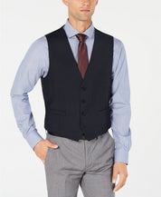 Calvin Klein Mens Button-Up Suit Vest Large Blue Stretch Wool