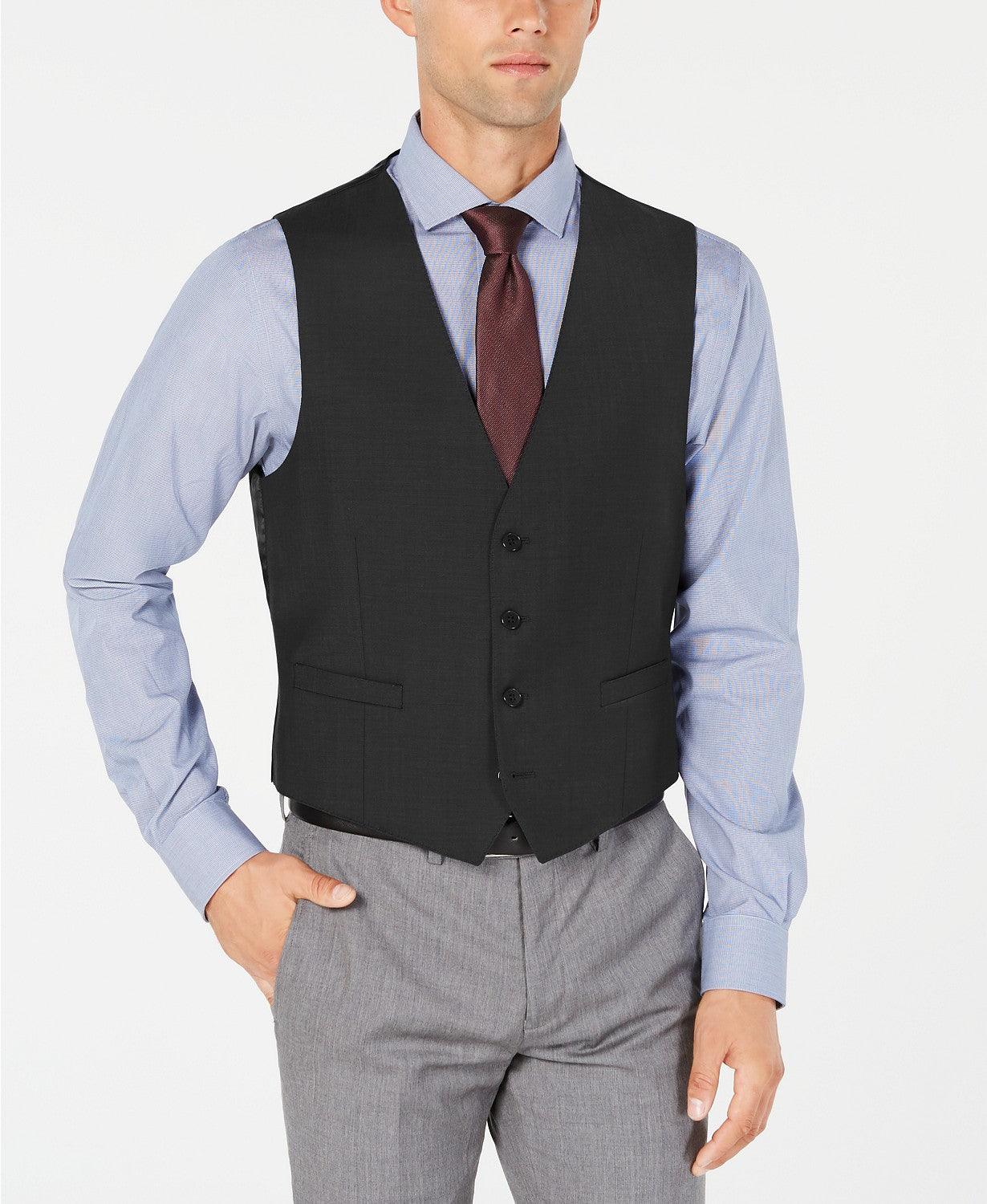 Calvin Klein Mens Slim fit Button-Up Suit Vest Large Grey Stretch