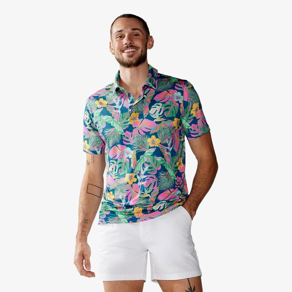 Chubbies Mens Regular fit Short Sleeve Polo Shirt XL Green Floral