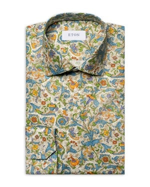 Eton Mens Slim fit Long Sleeve Button-Up Shirt 15.5 / 39 Green Floral