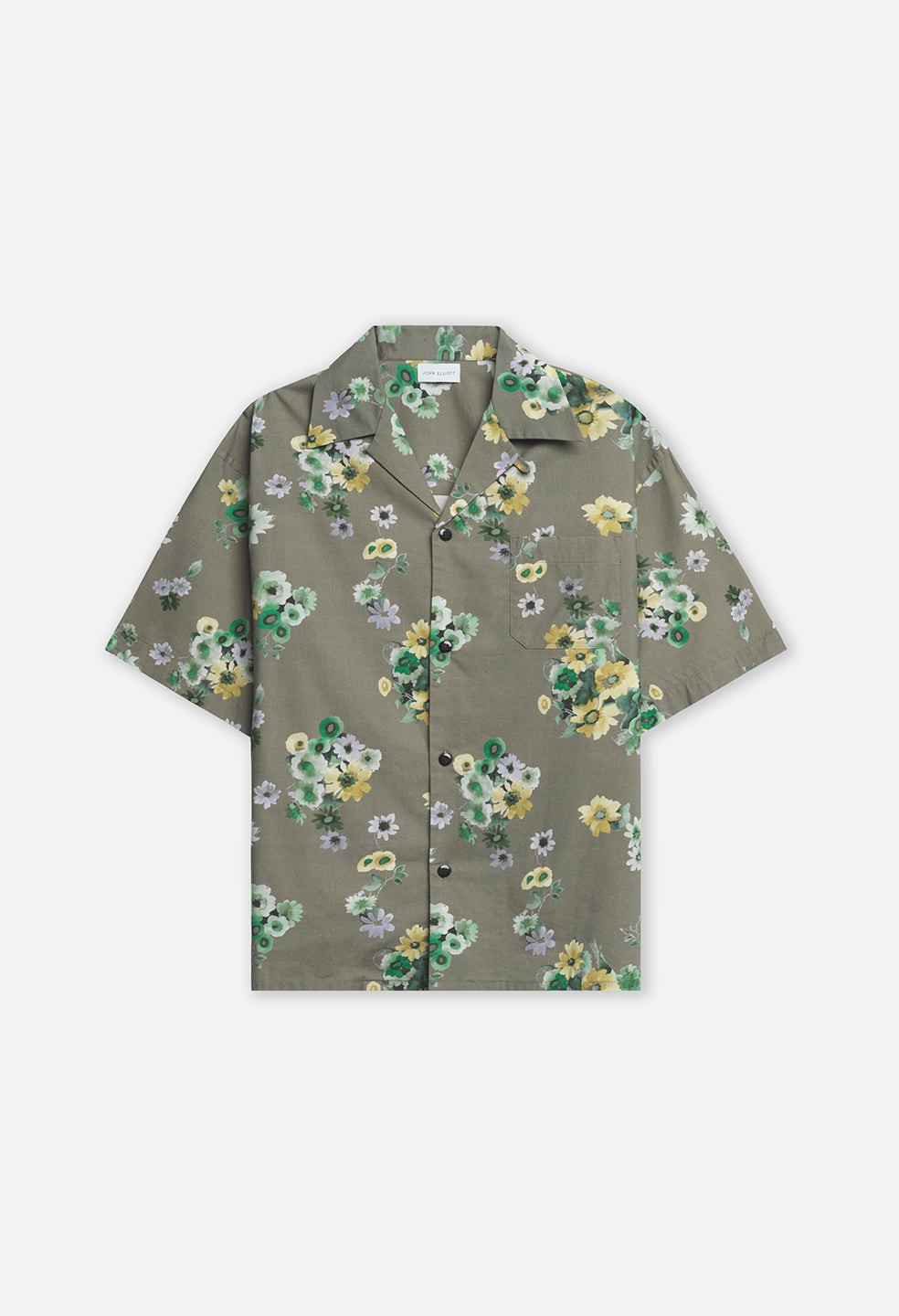 John Elliot Mens Short Sleeve Button Up Floral Camp Shirt Green Small