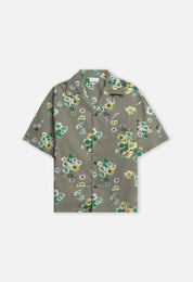 John Elliot Mens Short Sleeve Button Up Floral Camp Shirt Green Small