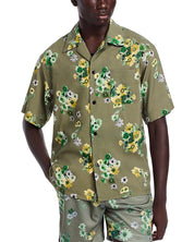 John Elliott Mens Button Up Short Sleeve Camp Shirt Green XL