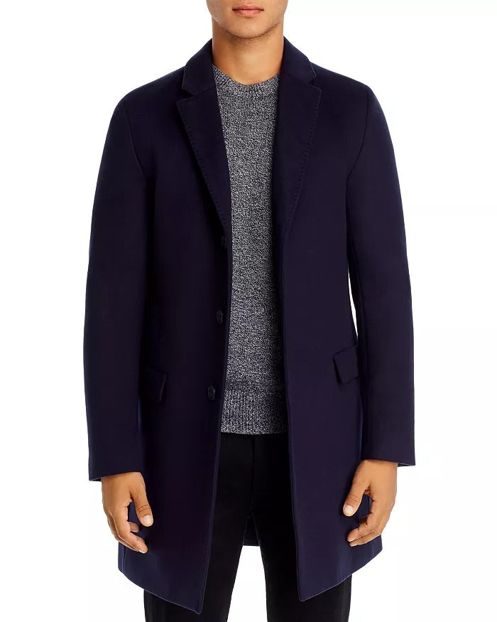 Hugo Boss Mens Migor Slim Fit Top Coat Overcoat 42R Navy Blue Wool