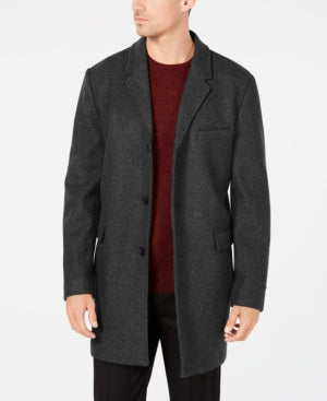 Michael Kors Men's Ghent Slim-Fit Overcoat Coat 46 L Charcoal Grey Wool Blend