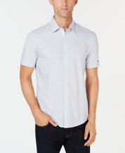 Michael Kors Men's Solid Short Sleeve Button Down Shirt Ice Blue Large