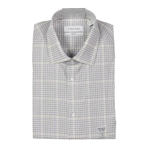 Calvin Klein Mens Regular fit Dress Shirt Large 16 in Long Sleeve Grey Plaid