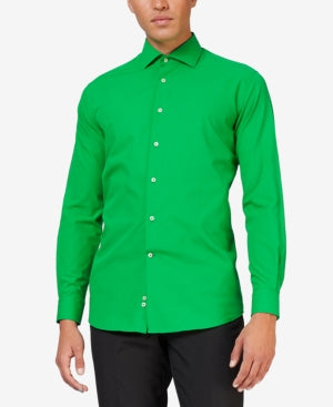 Opposuits Men Regular fit Long Sleeve Button-Up Shirt XL Green Solid