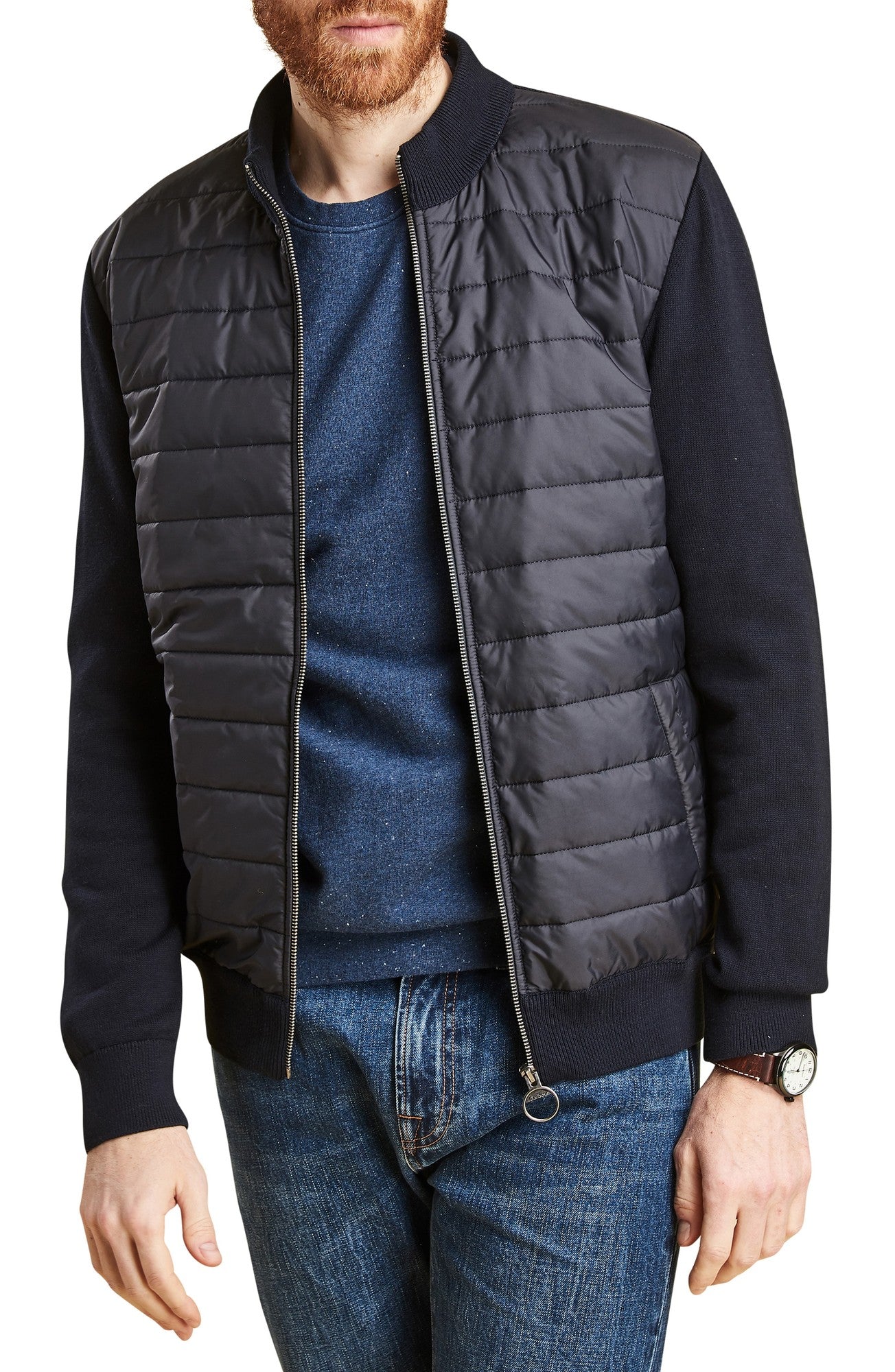 Barbour Mens Regular fit Full Zip Sweater Medium Blue Solid