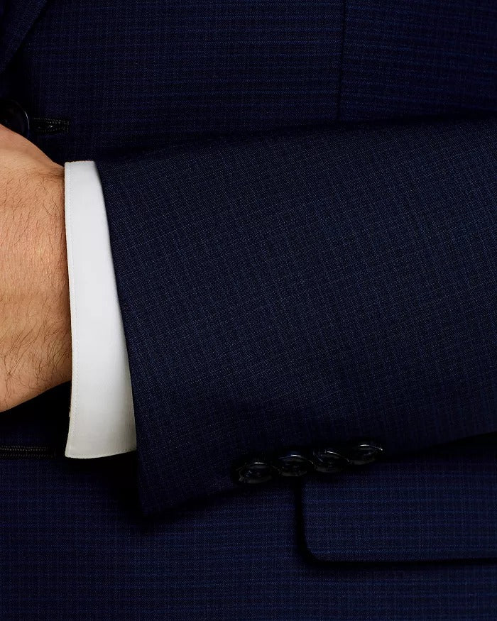 John Varvatos Star USA Bleecker Micro-Check Slim Fit Suit Jacket 42R Navy Blue